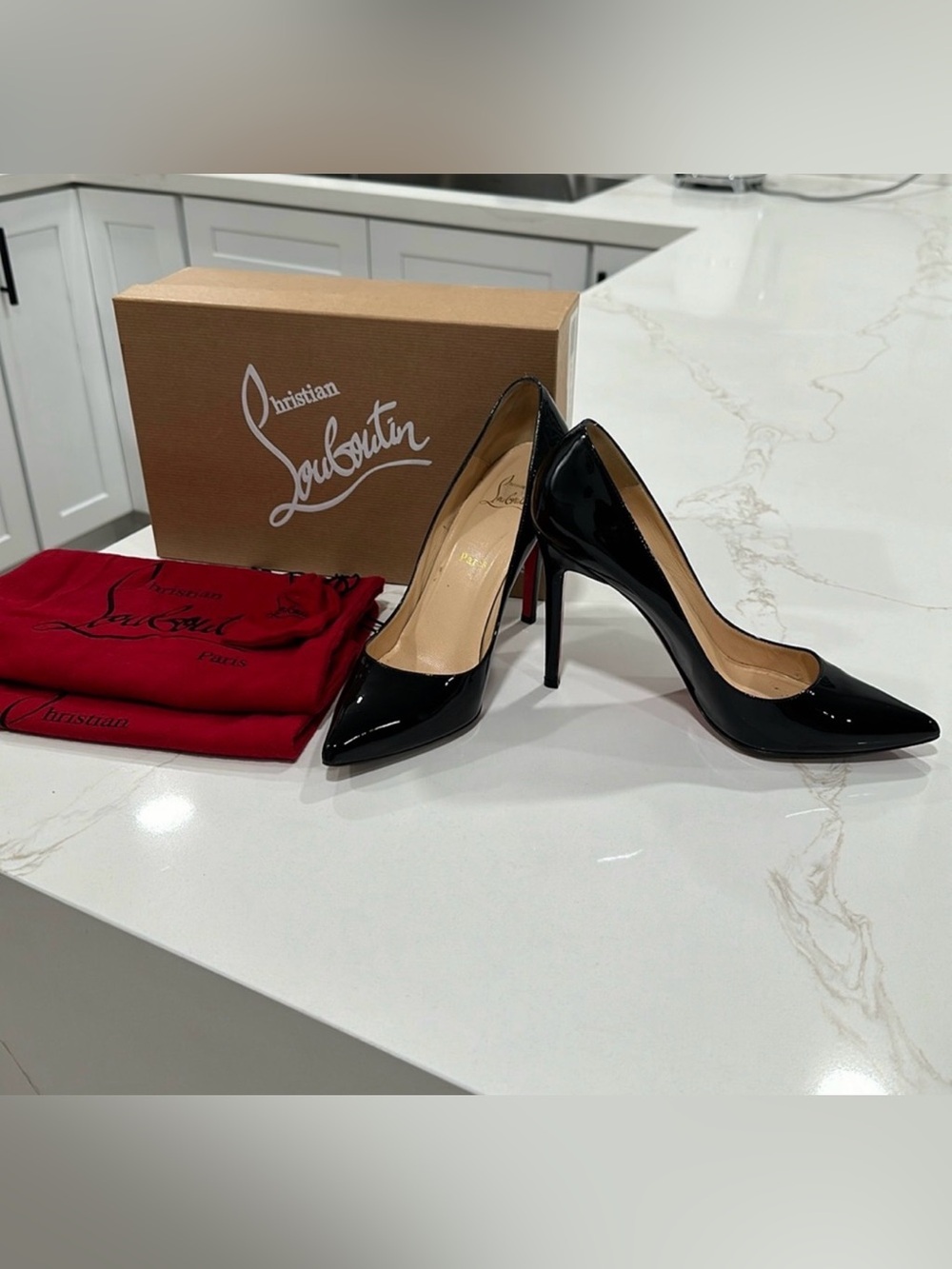 Christian Louboutin Black Patent Pointed-Toe Stilettos